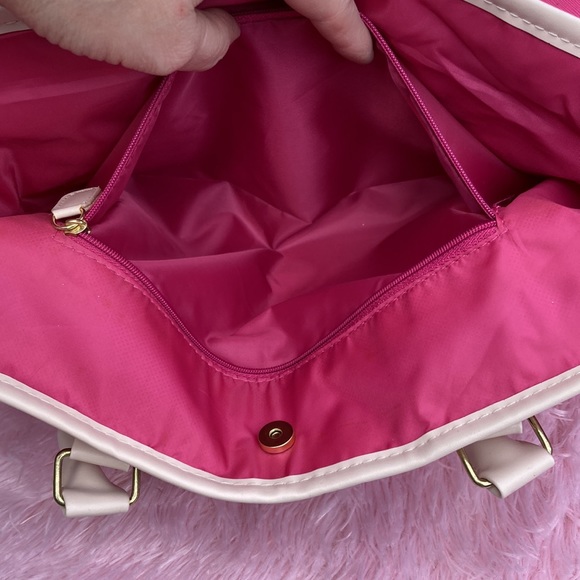 Pink and cream snap closure tote with pink liner - Picture 7 of 8